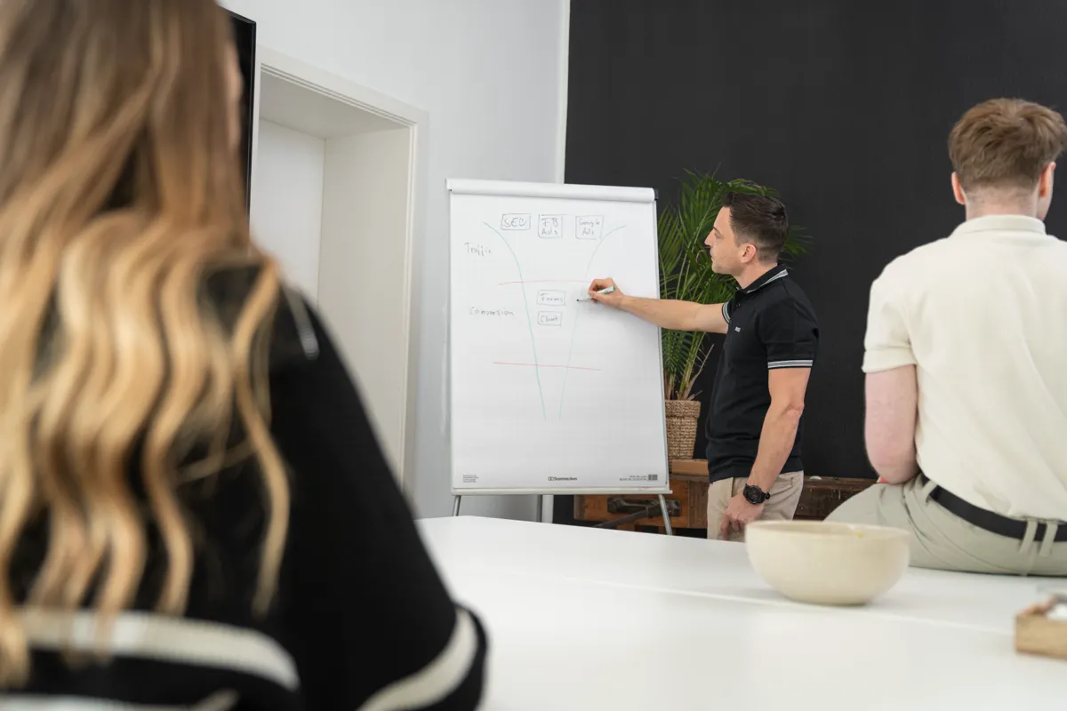 Strategiemeeting am Whiteboard