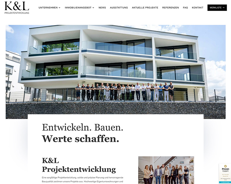 Website K&L Projektentwicklung