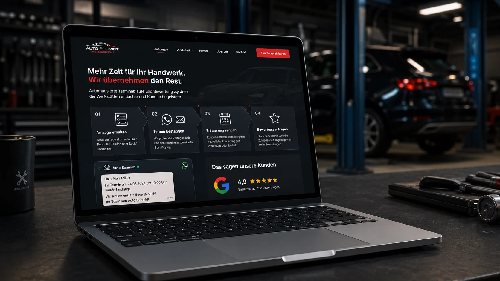 Automatisierte Termin-Verarbeitung & Bewertungs-Funnel