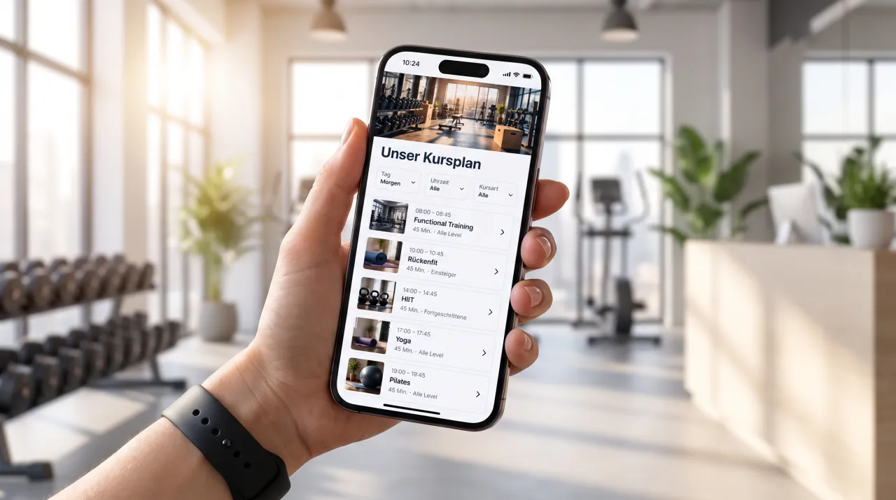 Kursplan und Angebot, die man am Smartphone versteht