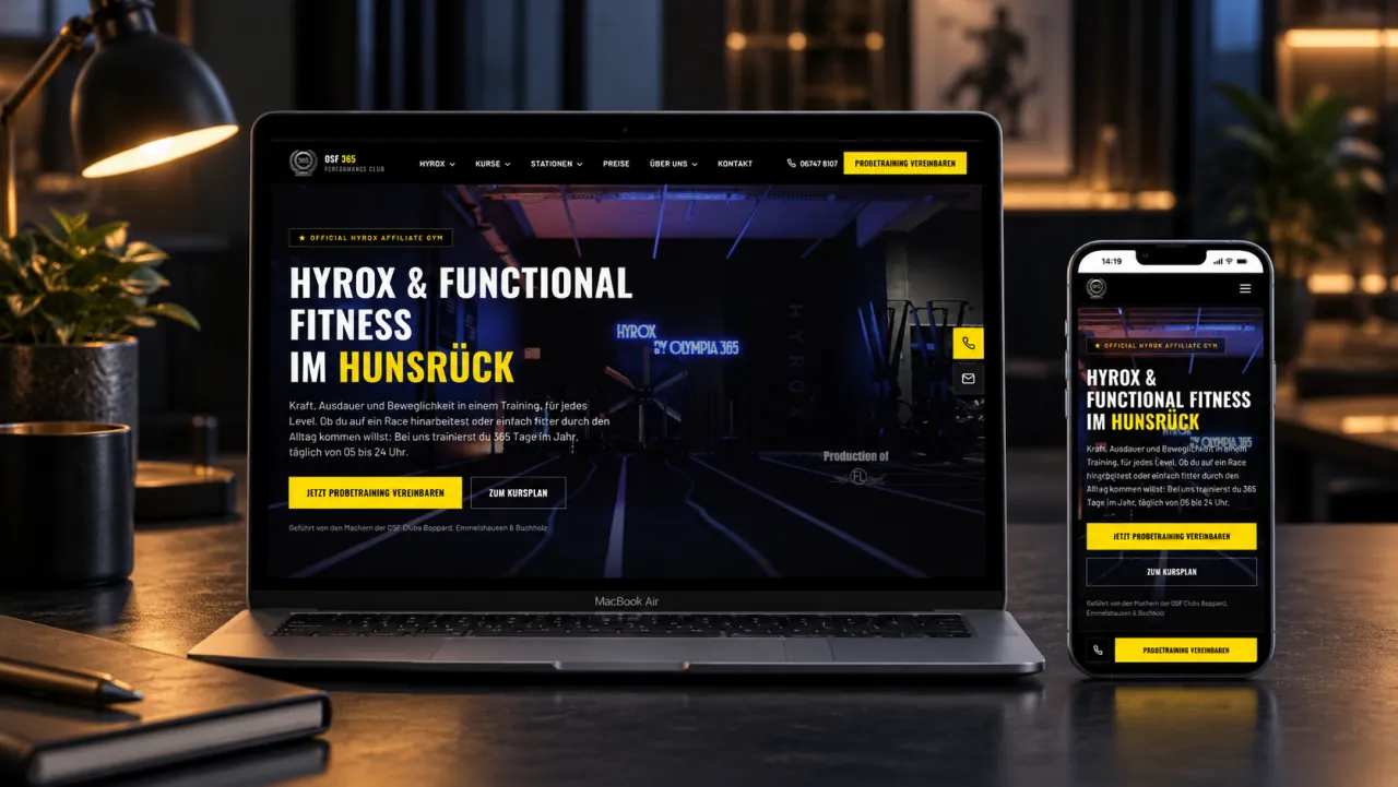 Eine Studio-Website, die Probetrainings bringt