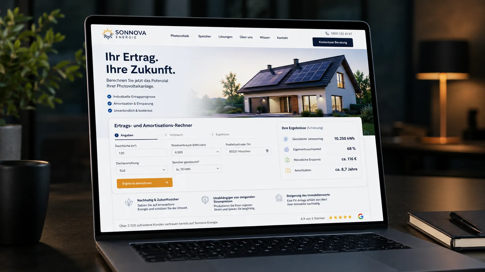 Ertrags- und Amortisations-Rechner als Anfrage-Motor