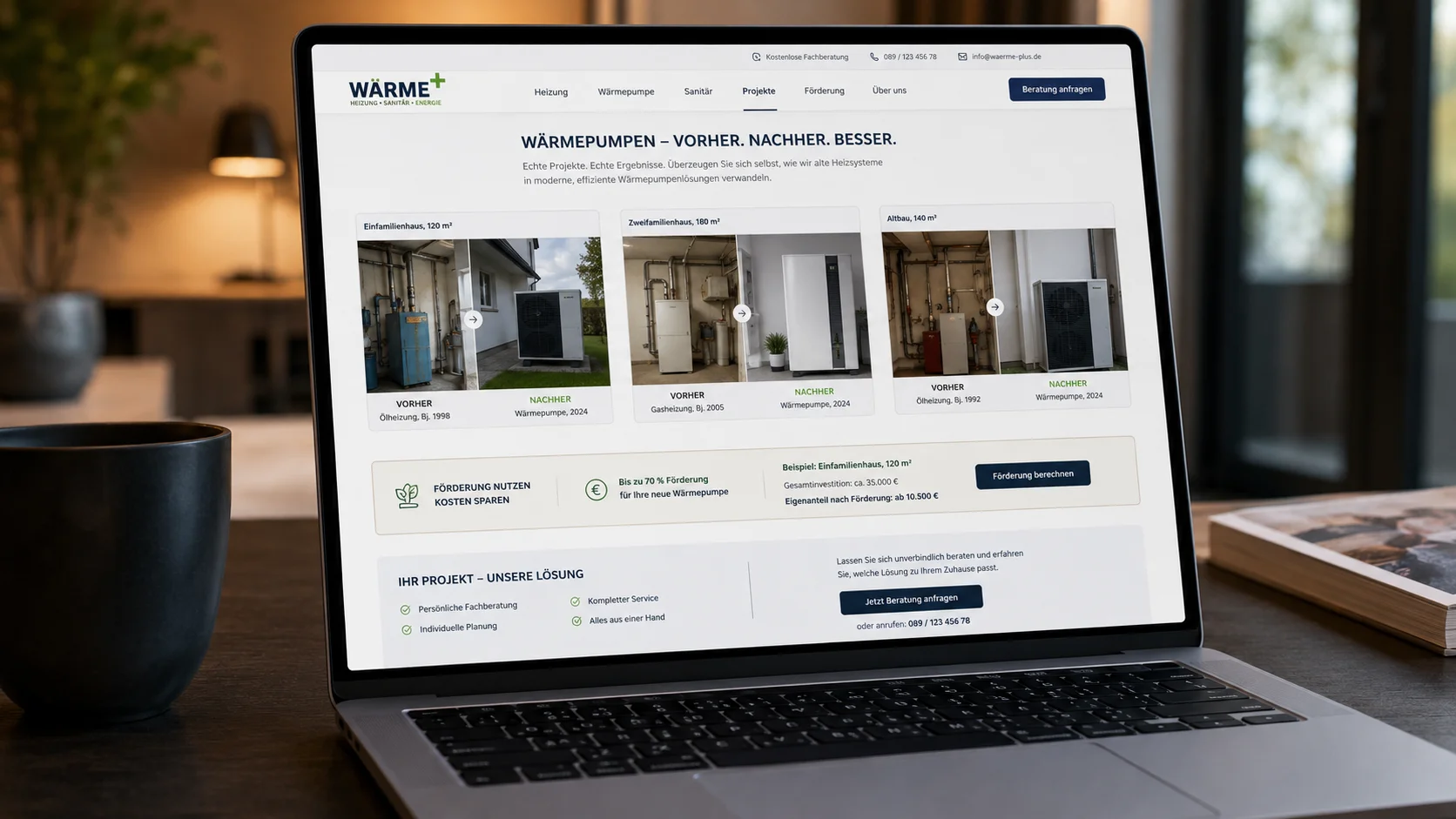 Wärmepumpen-Vorher-Nachher, das Vertrauen für die große Investition schafft