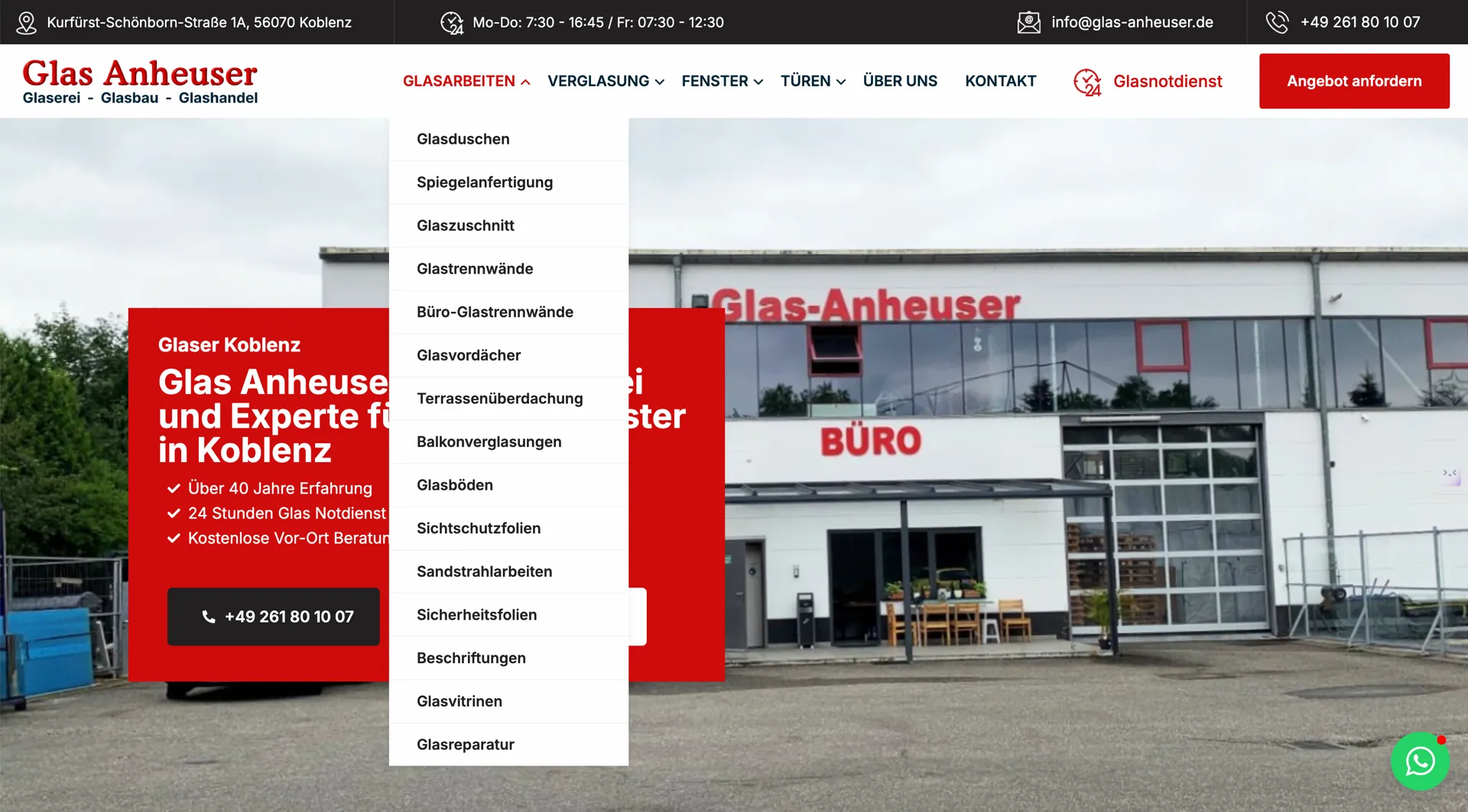 Leistungsseiten für jeden Glaserei-Service