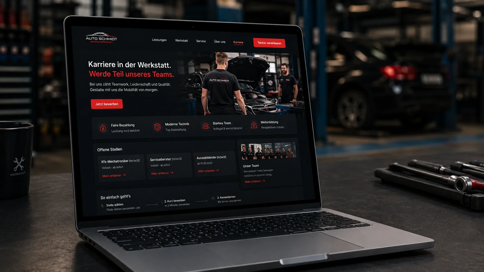 Karriere-Seite für die Werkstatt-Branche