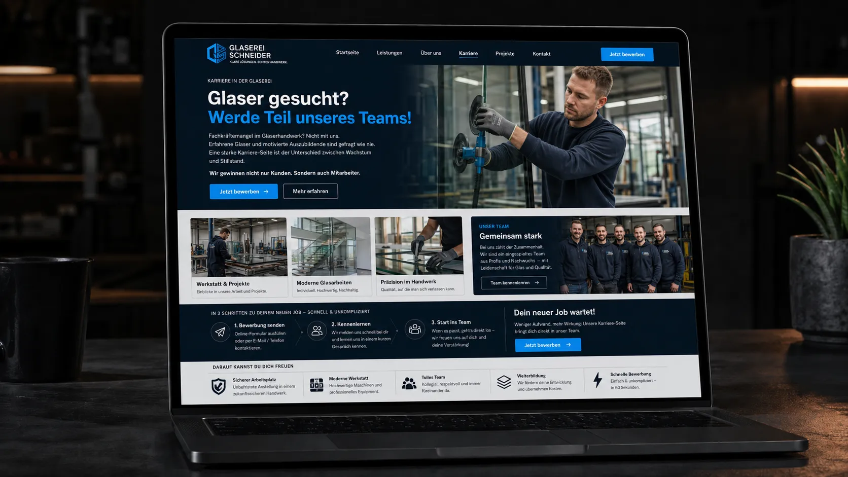Karriere-Seite gegen den Glaser-Fachkräftemangel