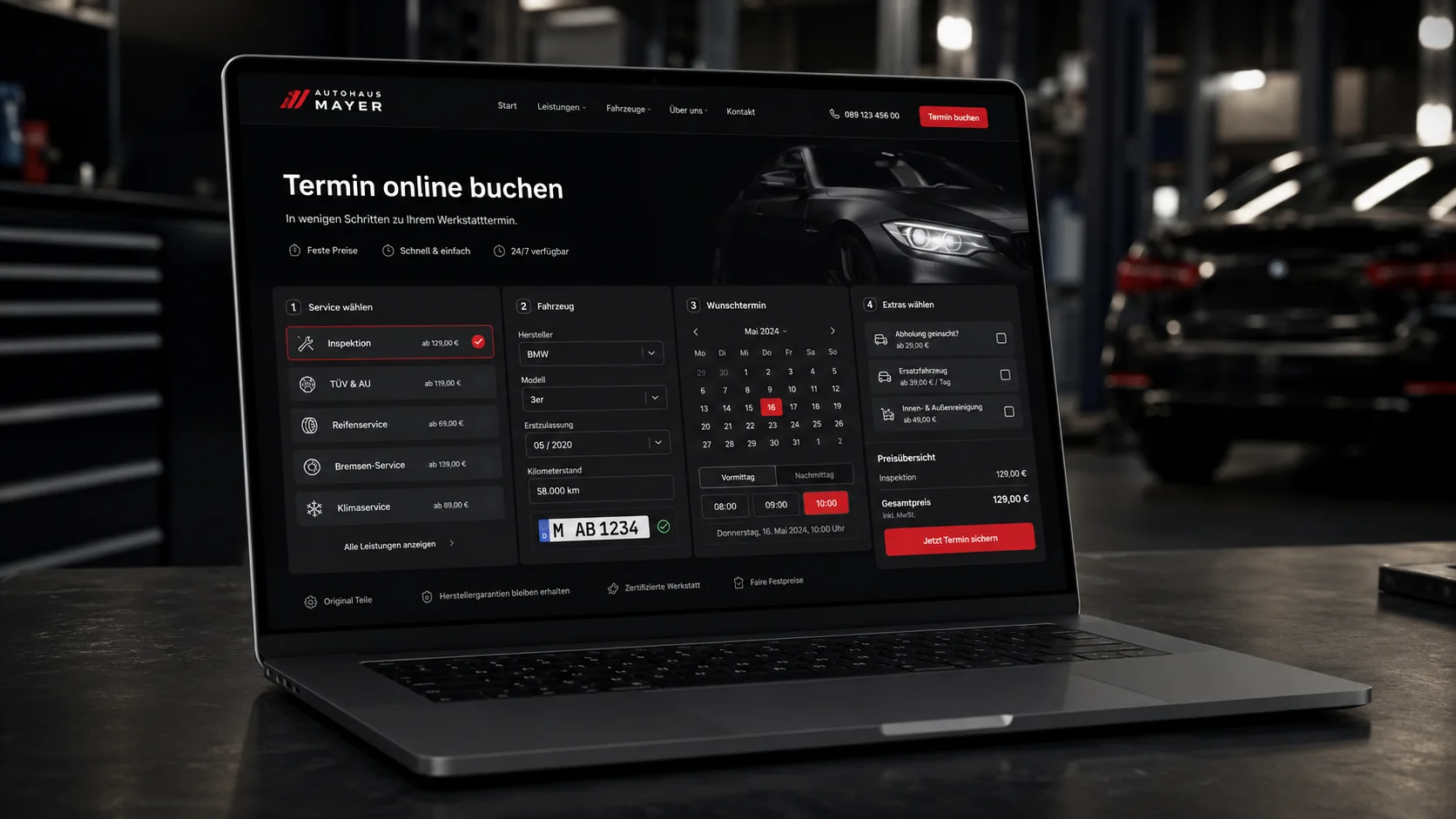 Online-Terminbuchung, die Werkstatt-Termine produziert