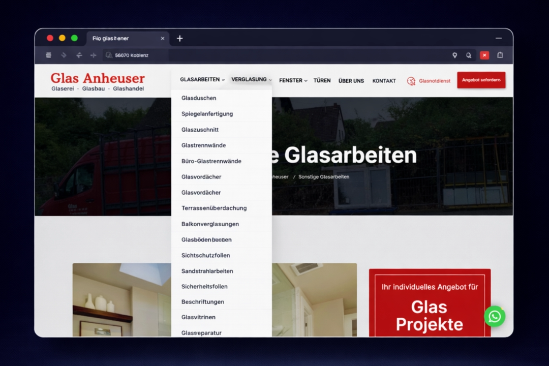 Keyword-optimierte Leistungsseiten für Glaserei-Angebote