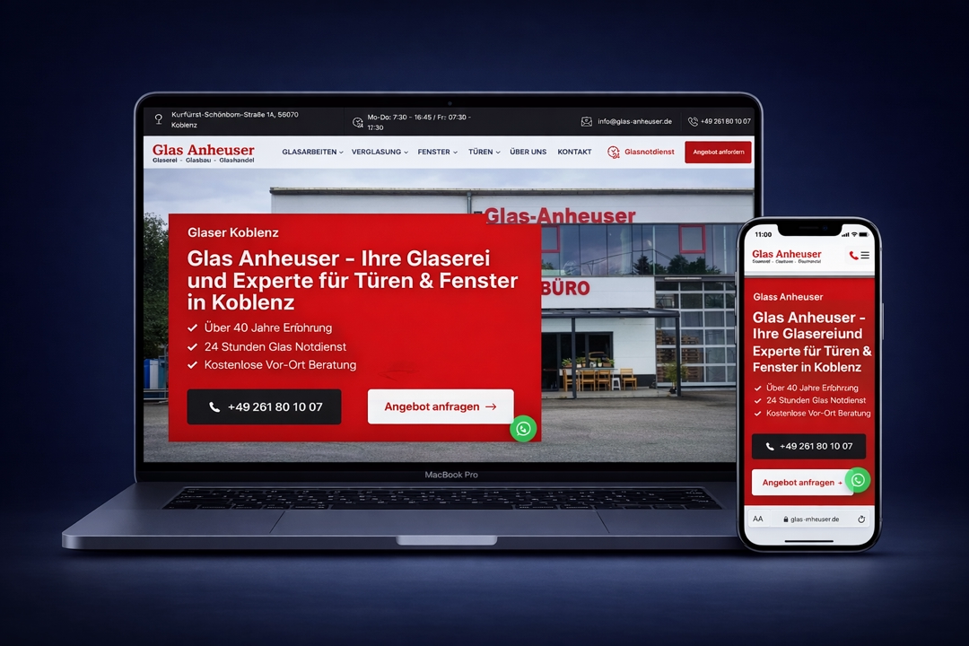 Professionelle Glaserei-Website mit Referenzgalerie