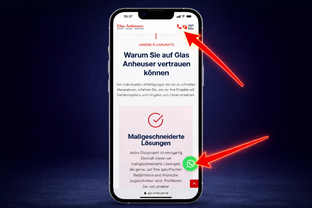 Mobil-optimierte Glaserei-Website für schnelle Notfall-Kontaktaufnahme