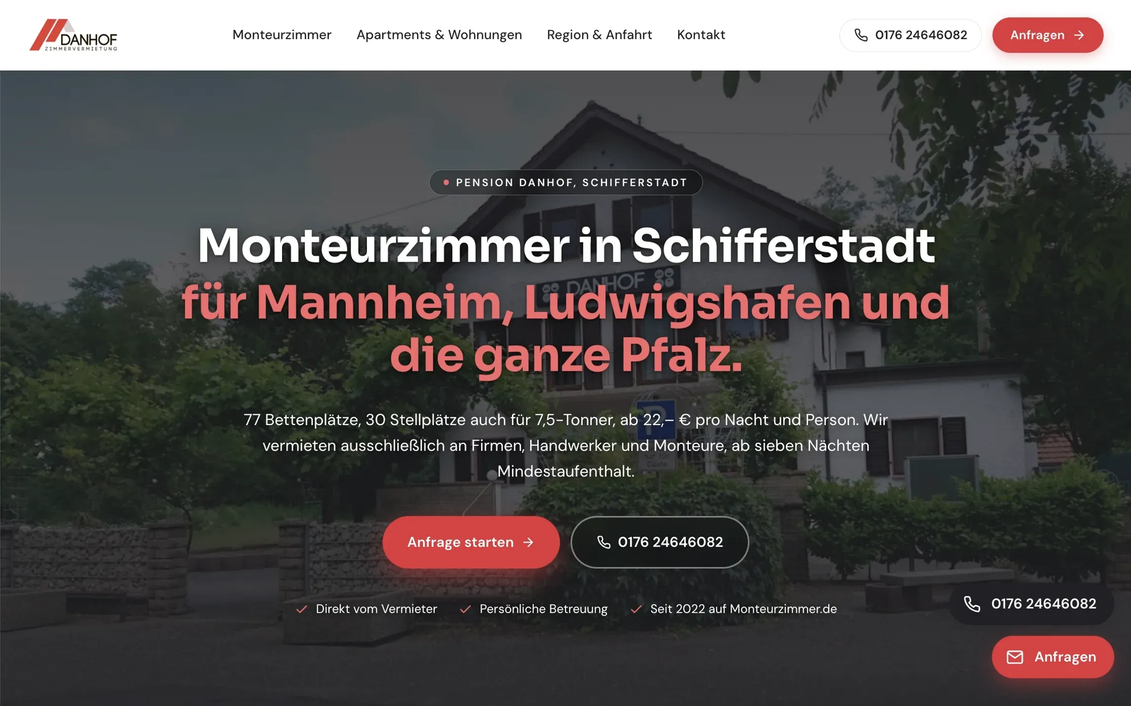 Neue Website und Local SEO für Danhof Zimmervermietung, Schifferstadt