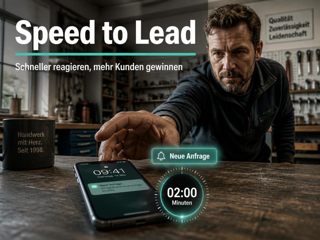 Smartphone mit Stoppuhr 2 Minuten und neuer Anfrage — Speed to Lead für mehr Kundengewinnung