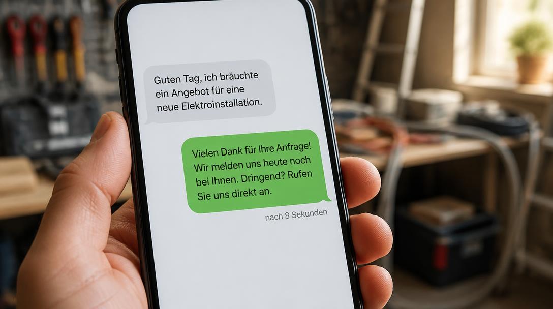 Chatverlauf auf dem Smartphone mit automatischer Antwort auf eine Kundenanfrage nach acht Sekunden