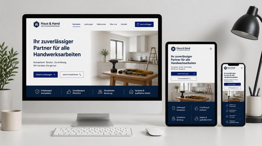 Responsive Webdesign: Handwerker-Website auf Desktop, Tablet und Smartphone gleichzeitig angezeigt