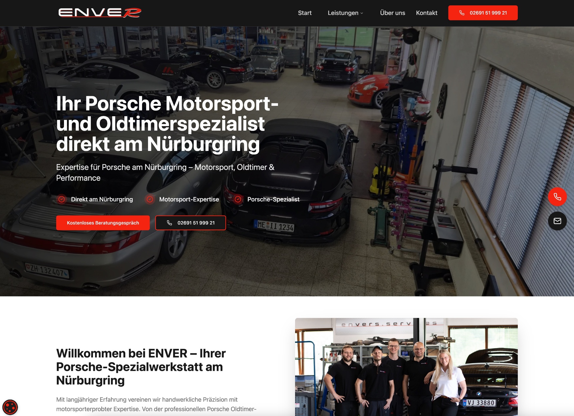 Website ENVER Services Porsche-Werkstatt