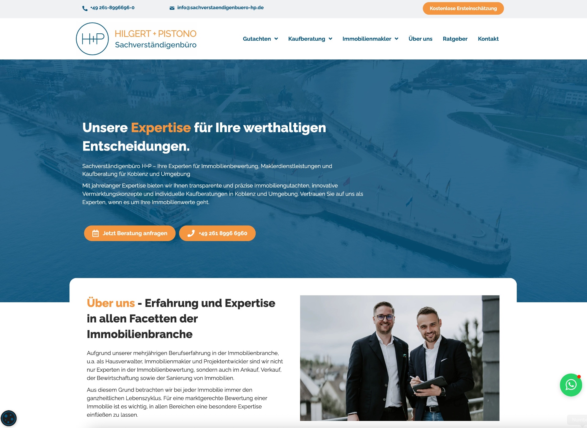 Website Hilgert + Pistono Sachverständigenbüro